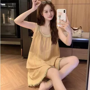 Phụ Nữ Đệm Sling Loungewear Bộ Công Chúa Ngọt Ngào Tua Rua Thiết Kế Hàng Ngày Trong Nhà Và Thoải Mái Mùa Hè Nhà Giải Trí Dịp