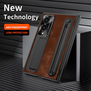 Dành Cho Samsung Z Fold 4 5 6 7 8 Fold8 Vỏ Rộng Có Khe Cắm Bút Đứng Bản Lề Bảo Vệ Da Chống Vân Tay