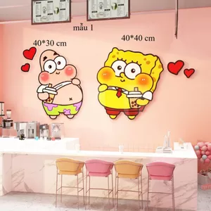 Tranh trang trí tường SpongeBod SquarePants quán trà sữa, cà phê, khu vực chụp ảnh, cửa hàng ăn decal bồi fomex 5li 3114