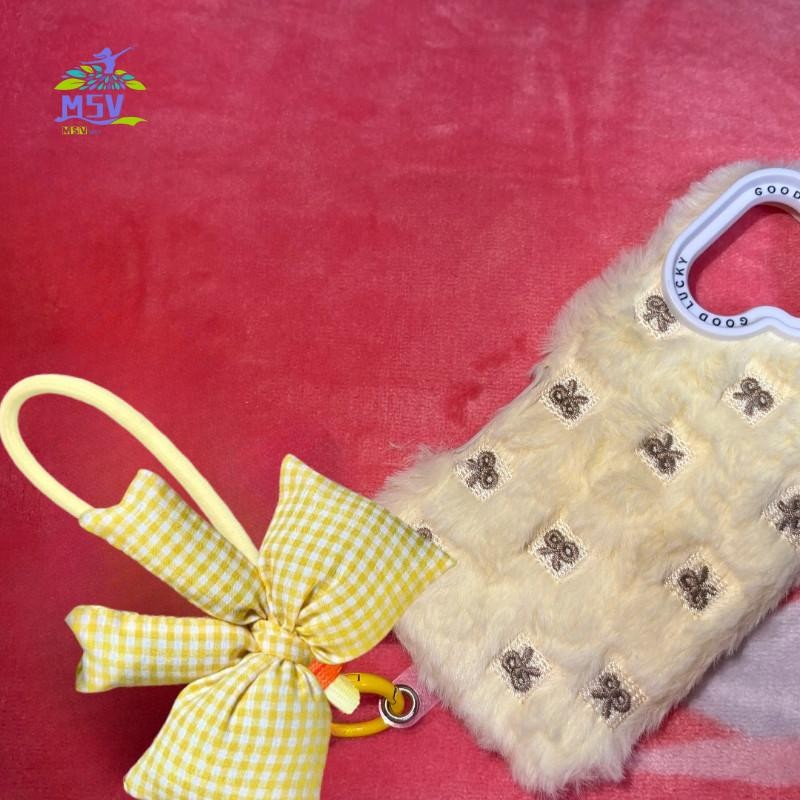 Mặt dây chuyền túi móc khóa nơ màu kẹo - Móc khóa Cotton mềm cho phụ kiện ba lô