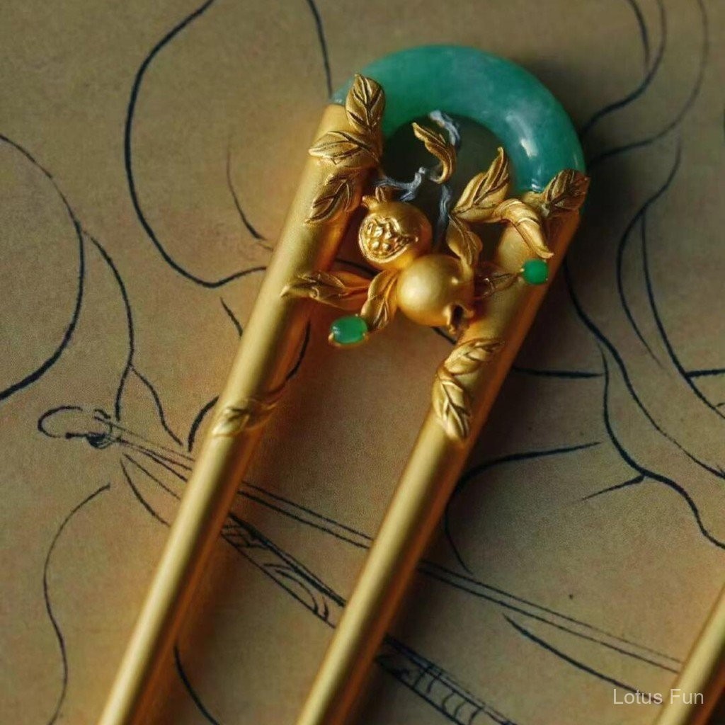 Lựu hoa cổ điển kẹp tóc đồng tâm, phù hợp với phong cách retro và phụ kiện Hanfu
