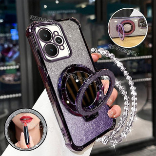 Ốp lưng Realme 15 15Pro 5G Vỏ lấp lánh Gradient mới có gương trang điểm Giá đỡ từ tính Realme 15 Pro Realme15 Bảo vệ ống kính có giá đỡ dây buộc Vỏ điện thoại chống sốc