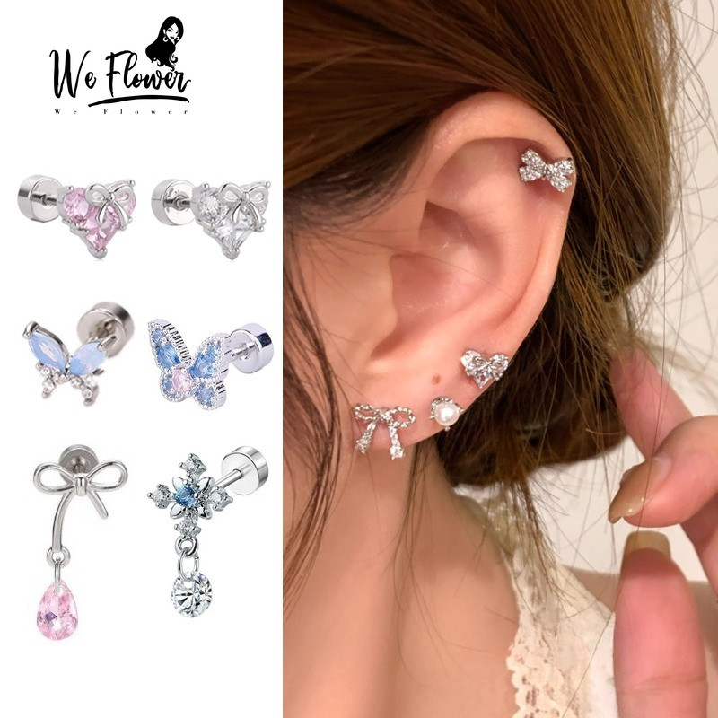 WeFlower Bông Tai Nữ Bạc S925 Pha Lê Thiết Kế Trái Tim Bướm Vít - Quà Tặng Sang Trọng
