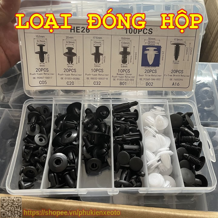 【48h】【COD】Set 100 đinh tán nhựa, ốc vít nhựa, chốt nở cho phụ tùng xe ô tô chốt nhựa vít nở nhựa