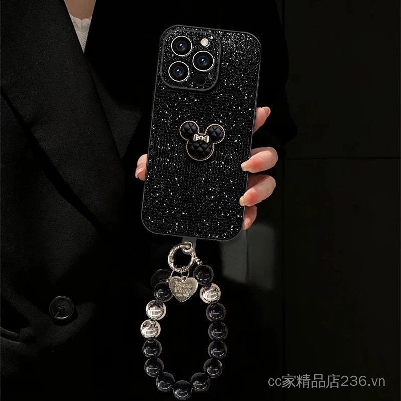 Mickey đen Thích hợp cho iPhone16 17 15 14 13 12 11 Ốp điện thoại kim cương lấp lánh