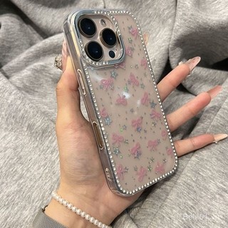 Ốp Điện Thoại Thích Hợp Cho iPhone Đơn Giản Nơ Hồng Nhấp Nháy Kim Cương Thích Hợp Cho iPhone16promax Vỏ Điện Thoại iPhone15 / 14 Phong Cách Mới 13 / 12 Vỏ Bảo Vệ ZD9Q