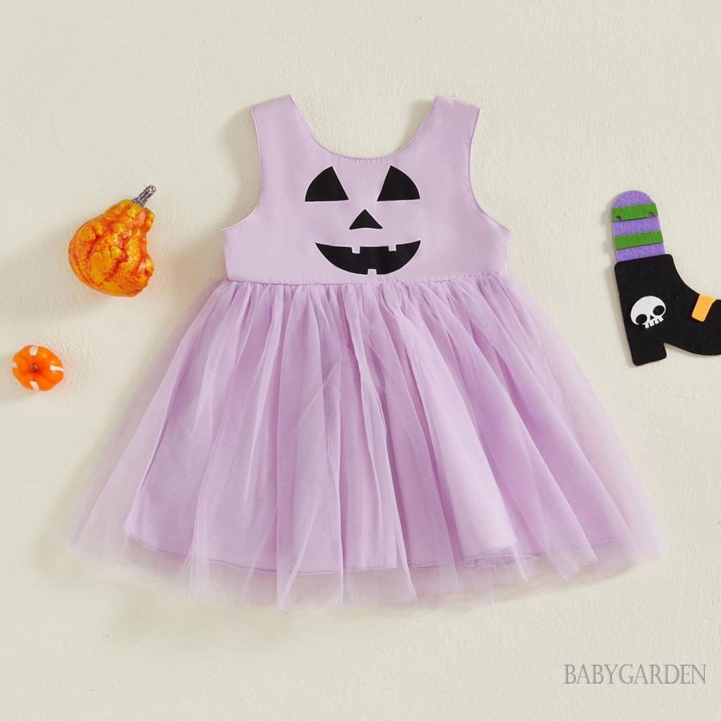 Trẻ Em Bé Gái Halloween Đầm Mùa Hè In Hình Dễ Thương Không Tay Cổ Tròn Vải tuyn Chắp Vá Váy Chữ A