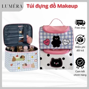 Túi Đựng Đồ Trang Điểm Makeup Họa Tiết Cute, Túi Đựng Mỹ Phẩm Du Lịch, Túi Vải Có Quai Cầm Xách Tay Lớn