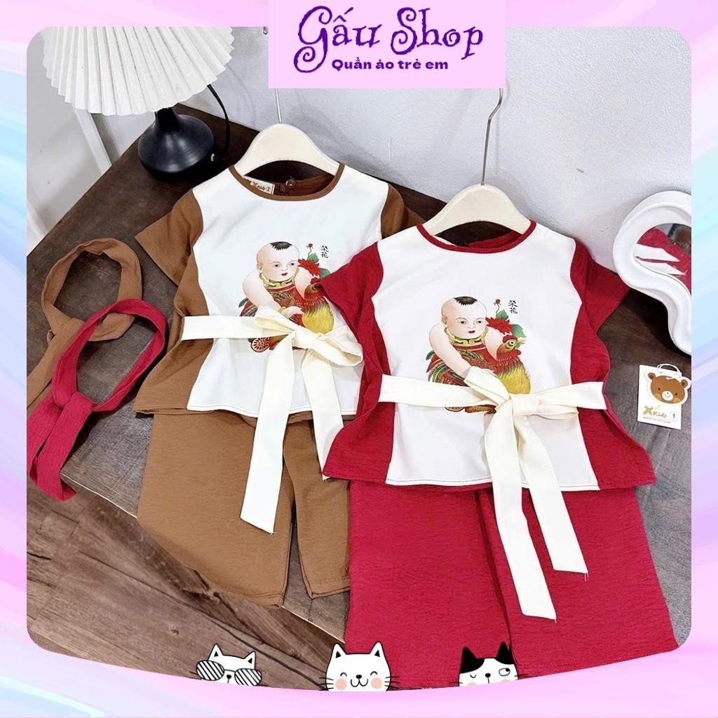 X198 - Bộ quần áo tranh Chú cuội gà trống phối 2 màu cho bé trai mặc ...