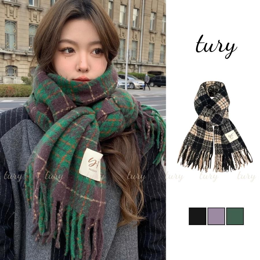 Khăn Quàng Cổ Len Unisex Nam Nữ - Tury - Khăn choàng cổ len kẻ sọc, khăn choàng giả cashmere dày - LN104