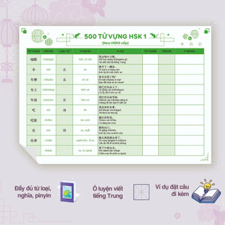 TAKENOTE siêu tốc từ vựng tiếng trung 500 từ HSK1(có đủ từ loại, nghĩa, pinyin,luyện viết, ví dụ)