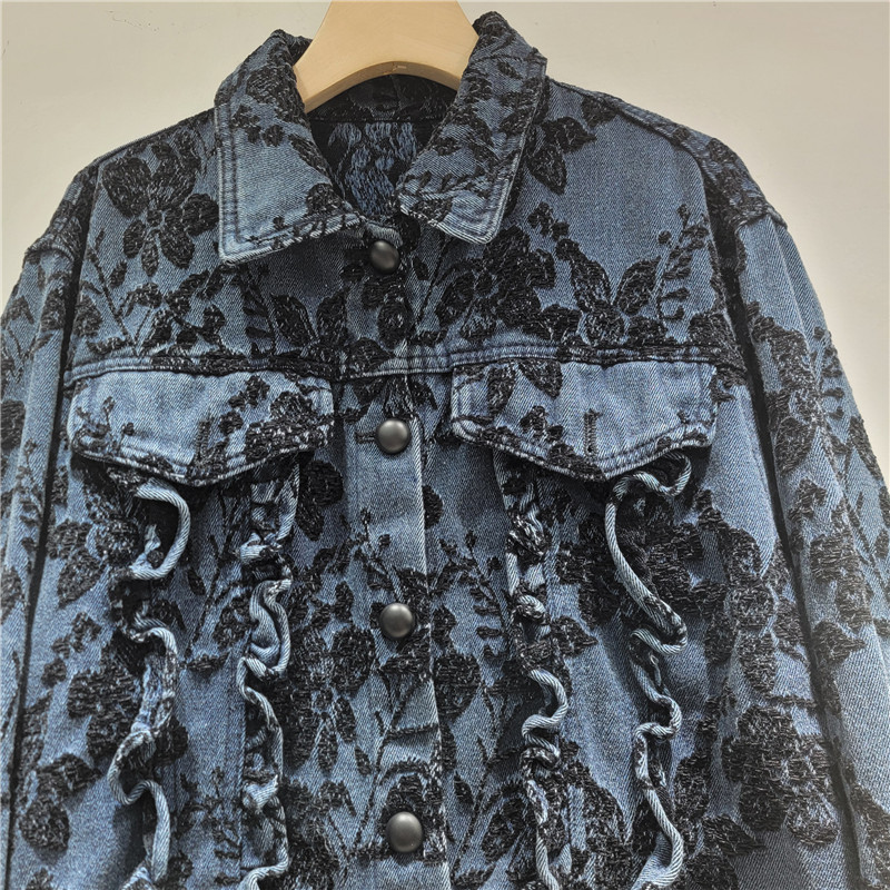 Ga Ngủ Phong Cách Retro In Hình Áo Khoác Denim Ngắn Cho Nữ