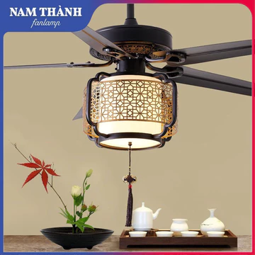 Quạt trần đèn 5 cánh sải 1m32 Trung Hoa cổ điển cánh quạt gỗ,6 cấp gió Chạy Êm Và Mát Với 3 Chế Độ Ánh Sáng