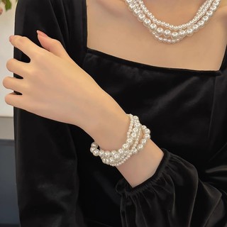 Vòng tay ngọc trai đá cuộn nhiều lớp