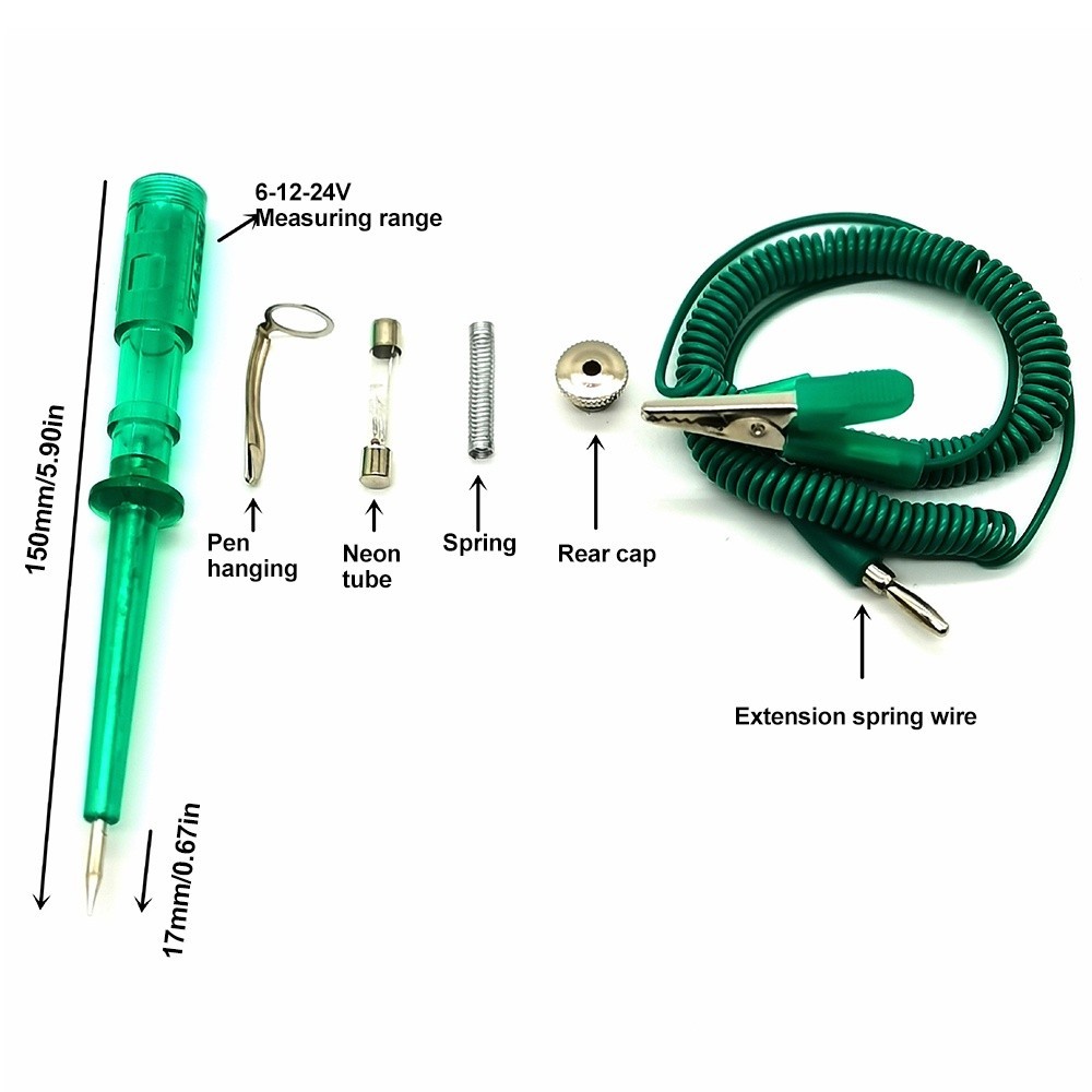 【24H】Bút thử điện DC 6V-24V kèm kẹp cá sấu và cáp cuộn linh hoạt, phù hợp cho thợ sửa chữa ô tô và xe máy chuyên nghiệp