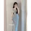 Pháp Pure Desire Phong Cách Ba Chiều Hoa Streamer Một Vai Top Nữ Mùa Hè Cao Cấp Xếp Ly Hông Gói Váy Dài Hai @ -