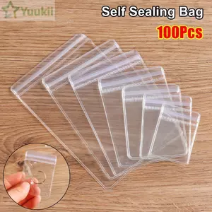 YUUKII 100 chiếc túi tự niêm phong, túi khóa zip trong suốt có thể đóng lại, nhựa PVC chống bụi, bao bì quà tặng, túi đựng trang sức