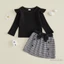 1-5 Tuổi Trẻ Em Bé Gái Trang Phục Mùa Đông Đáng Yêu Màu Trơn Dài Tay Cổ Tròn Và Bộ Váy Houndstooth