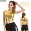 Áo Bralette KANGN, Trang phục không tay sáng bóng, Phụ nữ giả da gợi cảm Slim Short Crop Top Hộp đêm