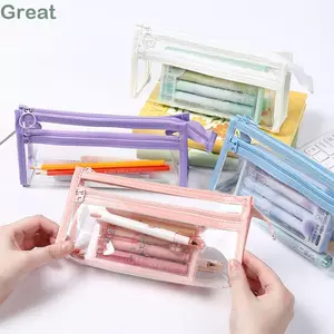 Túi đựng bút TUYỆT VỜI, Bút chì PVC hai lớp, Túi đựng văn phòng phẩm trong suốt chống nước dung tích lớn đa chức năng dành cho học sinh