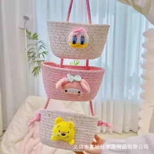 Giỏ lưu trữ hoạt hình ba lớp sáng tạo Giỏ lưu trữ lối vào có thể treo Dây bông Giỏ đựng đồ dệt Giỏ đựng đồ treo KI1I