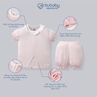 Bubaby SVS1302BC Bộ cộc tay Signature - N bèo cổ bé gái, bộ đồ bé gái | Quần áo cao cấp mềm mịn | SS26.T6 .2