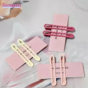 Kẹp tóc dễ thương màu kẹo BORAGETE, Kẹp tóc màu trơn hợp kim có mặt gợn sóng, Kẹp tóc đơn giản