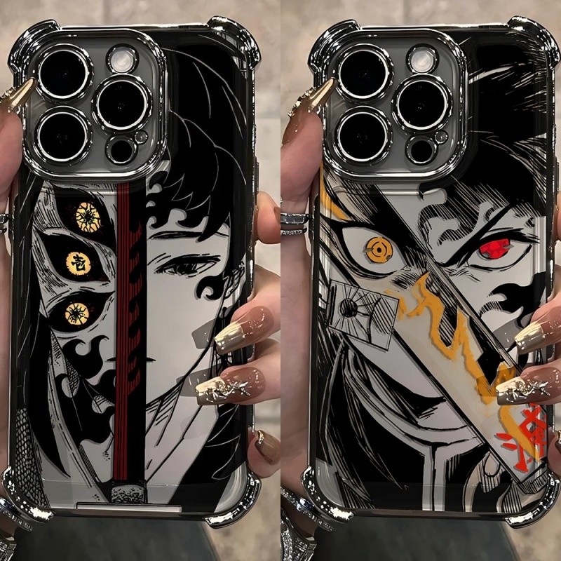 Anime Demon Slayer Mắt Mạ Dành Cho Xiaomi 17T 15T 14T POCO X8 Pro Max 15 X7 X3 F5 M3 M4 Pro X5 F4 F7 M7 F8 Ultra Ốp Lưng Túi Khí Bảo Vệ Góc Trong Suốt