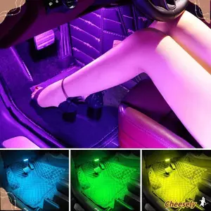 Đèn khí quyển CHEESELY, Một với bốn đèn LED ô tô nội thất tự động, Quà tặng Bóng đèn USB Star LED không dây Đèn chân ô tô
