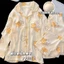 Bộ đồ ngủ gồm áo cardigan dài tay, quần dài có đệm ngực, phong cách ngọt ngào họa tiết mây nhăn, bộ hai món mặc nhà