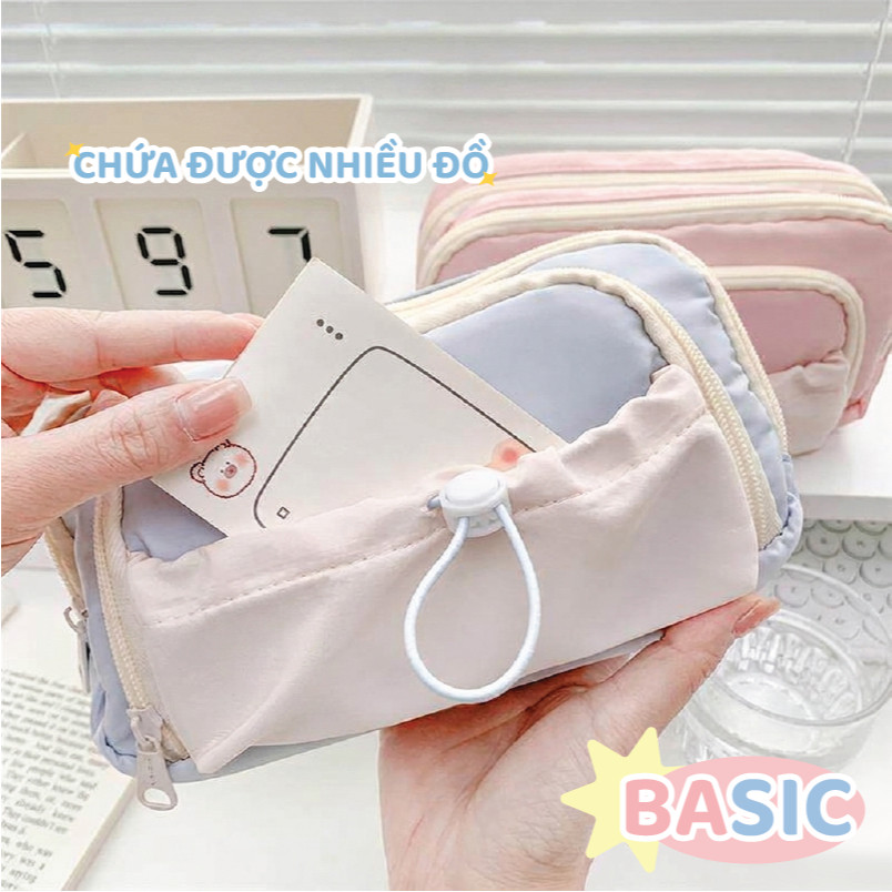 Túi Bút Vải Năm Lớp Đa Năng – Có Dây Kéo Dây Rút, Sức Chứa Lớn, Kiểu Dáng Hàn Quốc Dễ Thương Cho Nữ