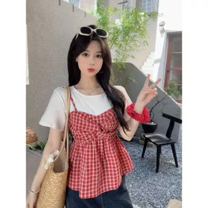 Áo thun ngắn tay hai mảnh giả kiểu Pháp cổ điển mùa hè sang trọng dáng ôm hơn