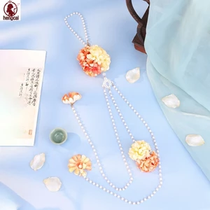 Mặt dây chuyền hoa Hanfu với tua rua ngọc trai dài giả cho nữ Trang phục Hanfu phong cách Trung Quốc mới