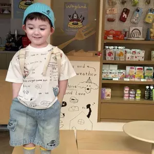Áo thun ngắn tay mỏng mùa hè cho bé trai (90-140) + Quần Short Denim