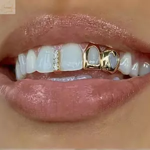 Lưới tản nhiệt răng Hip Hop AWNGD, Lưới tản nhiệt đồng màu vàng, Trái tim rỗng đôi trái tim sáng bóng Mũ lưỡi trai phong cách Punk