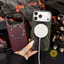 Phone Case For iPhone 17 Pro Max 16 PC TPU Magnetic Black Carbon Fiber Pattern Hard Aesthetic Korean Cute
