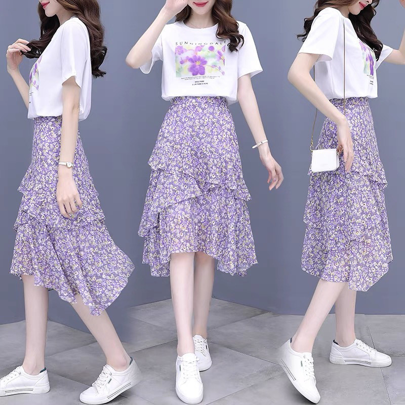 Đầm voan hoa nhí dáng suông/bộ hai mảnh dành cho nữ, phong cách Pháp ngọt ngào mùa hè, giúp thon gọn vóc dáng.