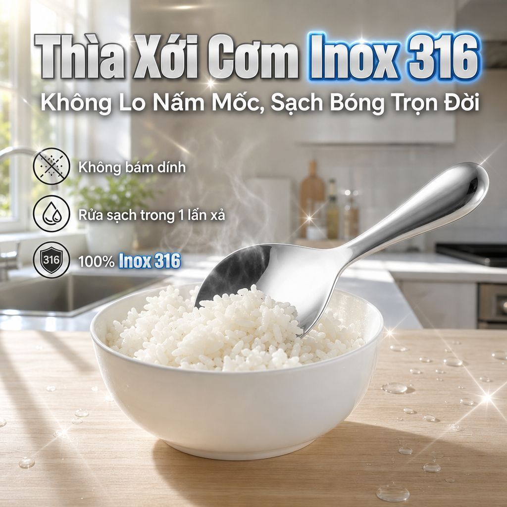 ⚡Ship Nhanh⚡Muỗng cơm inox 316 chống dính | Muỗng xới cơm lớn chống dính bếp | Muỗng lọc dầu hiệu quả chống dính