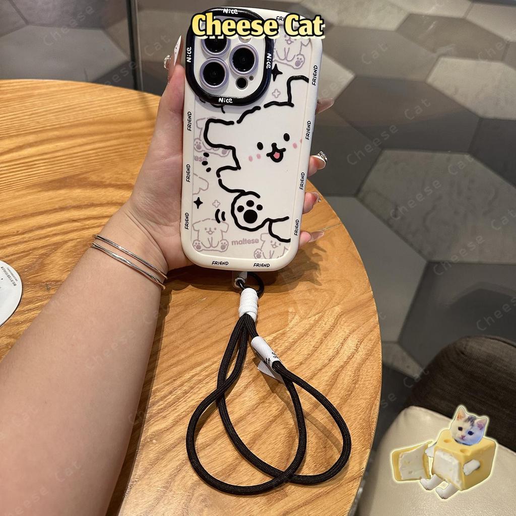 Dây Đeo Màu Đen Dễ Thương Đường Màu Đen Cún Con Dành Cho iPhone 13 14 15 16 17 12 11 Pro Max Xs 7 Plus Silicone Bảo Vệ
