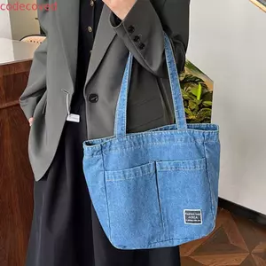 Túi xách Denim CODECOVED, Túi lưu trữ màu xanh Túi Tote sức chứa lớn, Túi đeo vai thông thường phong cách Hàn Quốc Oxford cổ điển Du lịch