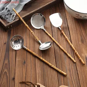 MECOVED Tre Tay Cầm Rây, Thìa Mì Tay Cầm Dài Phong Cách Nhật Bản, Thép Không Gỉ 304 Bền Chống bỏng Phục Vụ Bánh Bao