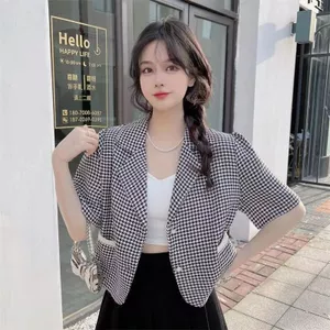 Houndstooth Tay Ngắn Phù Hợp Với Áo Khoác Nữ Mỏng Phong Cách Sang Trọng Nhỏ Phù Hợp Với Cardigan Top Pháp Ngắn Phong Cách 6.23