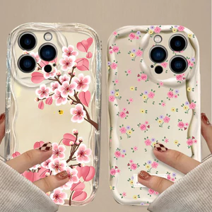 Vỏ hoa toàn màn hình màu hồng dễ thương cho Xiaomi POCO X8 Pro Max M7 X7 X6 F7 F8 Ultra MI 15T Pro Vỏ điện thoại Hoa chống sốc TPU mềm 3D gợn sóng Họa tiết silicon