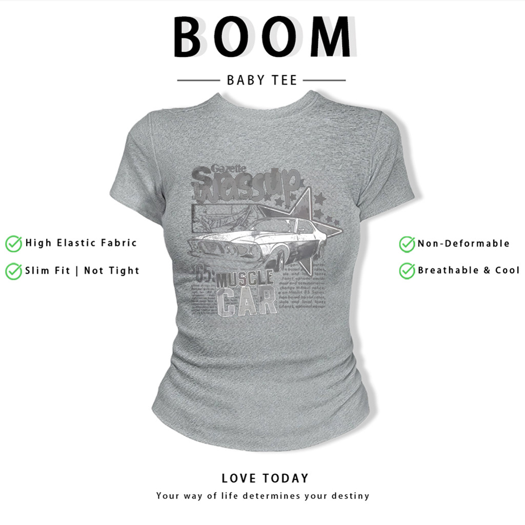 BOOM Áo Baby Tee Nữ Cotton Ôm Body-Áo Thun Ngắn Tay Y2K In Hình PhongCách Mùa Hè, Cổ Tròn Hàng Đầucách hàn quốc phong392