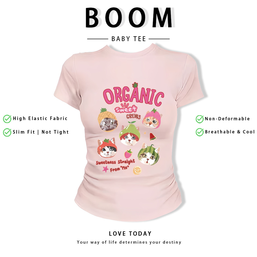 BOOM Áo Baby Tee Nữ Cotton Ôm Body-Áo Thun Ngắn Tay Y2K In Hình PhongCách Mùa Hè, Cổ Tròn Hàng Đầucách hàn quốc phong413