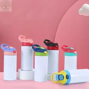 Bình Trẻ Em AMBU, Cốc Sippy Thẳng Thăng Hoa Đôi Bằng Thép Không Gỉ, Bình Nước 12oz Có Ống Hút Lật Top Sippy Chai