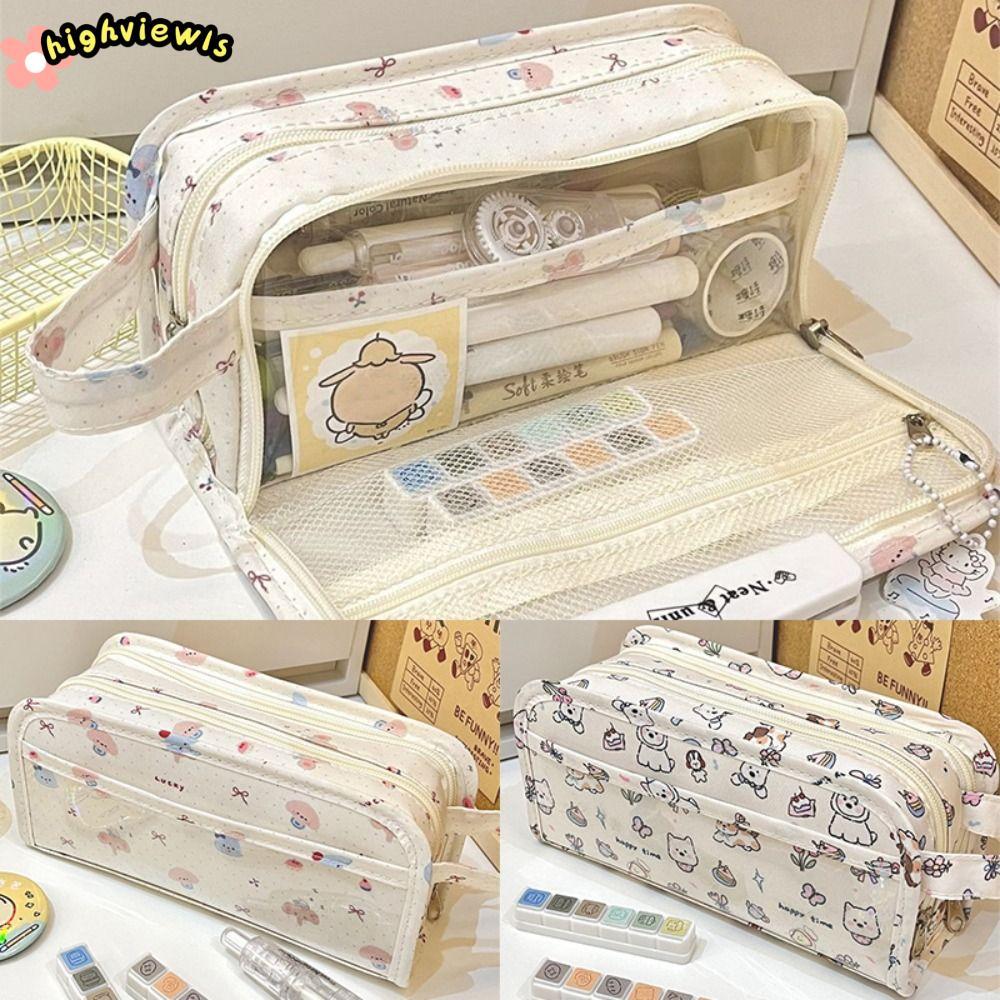 Bút chì HIGHVIEWLS, Túi đựng bút hình con chó con / voi nhiều lớp, Hộp bút chì di động dung tích lớn chất lượng cao Quà tặng học sinh