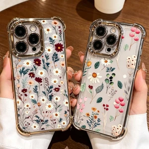 Ốp Điện Thoại Cho OPPO A79 5G A78 A98 A58 A3S A5S A12 A17 A38 A18 A16 A15 A15S A54 A77 A57 A55 A74 A36 A76 A96 A9 A5 2020 Vỏ Hoa Cúc Mạ Góc Bảo Vệ Không Khí Trong Suốt