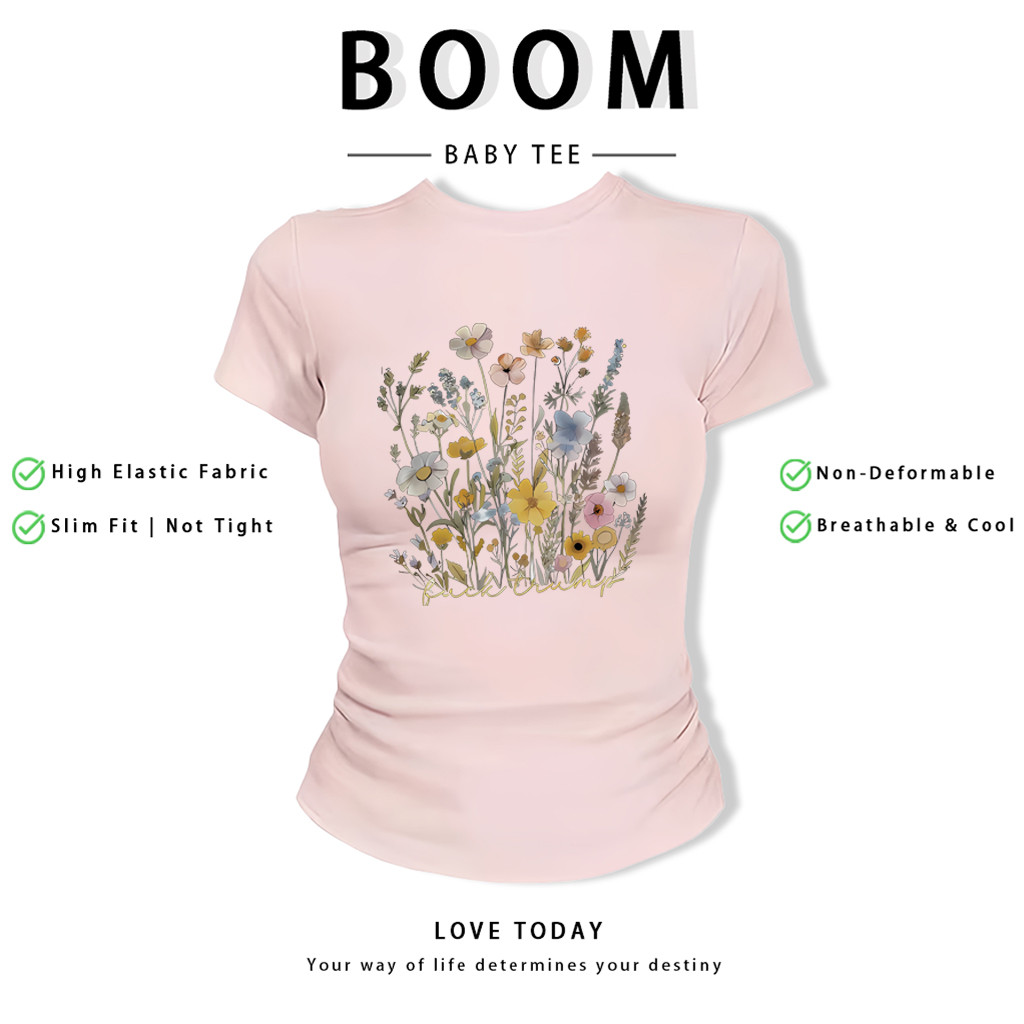 BOOM Áo Baby Tee Nữ Cotton Ôm Body-Áo Thun Ngắn Tay Y2K In Hình PhongCách Mùa Hè, Cổ Tròn Hàng Đầucách hàn quốc phong483