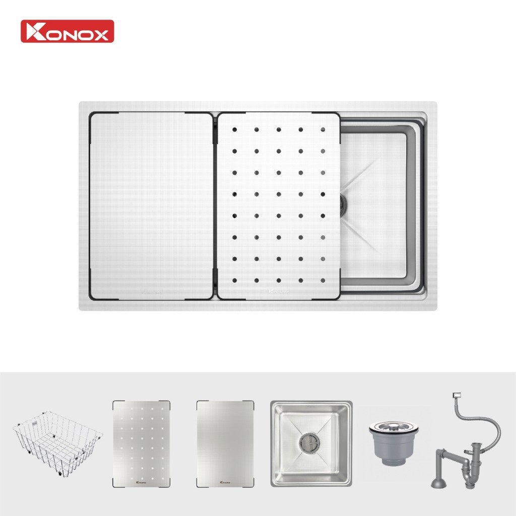 [TẶNG VÒI] Chậu rửa bát inox 1 hố chống xước Konox DEKOR 7644SU - Bảo hành 10 năm